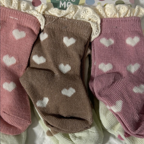 Little Me Heart Pattern Baby Socks - Pink, Brown, Cream - Picture 6 of 13